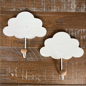 Set of 2 White Cloud Wall Hooks - Decorative Home Wall Decor